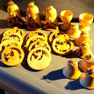 Huge Lot Of Vintage Olivewood Christmas Ornaments 21 pieces